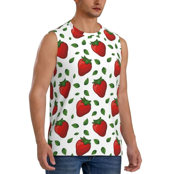Fotbe Men's Strawberry Print Men's Sleeveless Muscle Tank Tops Casual T-Shirts for Gym Workout Beach-3X-Large