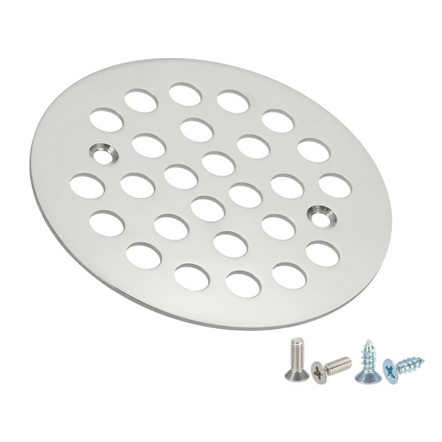 Juego de desagüe para ducha de 4-1/4", 1 pieza de acero inoxidable 304, tapa redonda con tornillos para baño, jardines y patios, color plateado