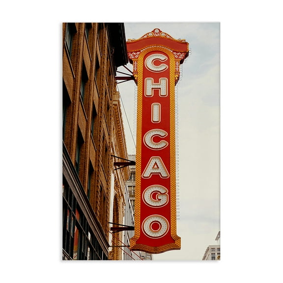 Stupell Industries Chicago City Sign Cities & Countries Photography Wrapped Canvas Art Print Wall Art, 16 x 24