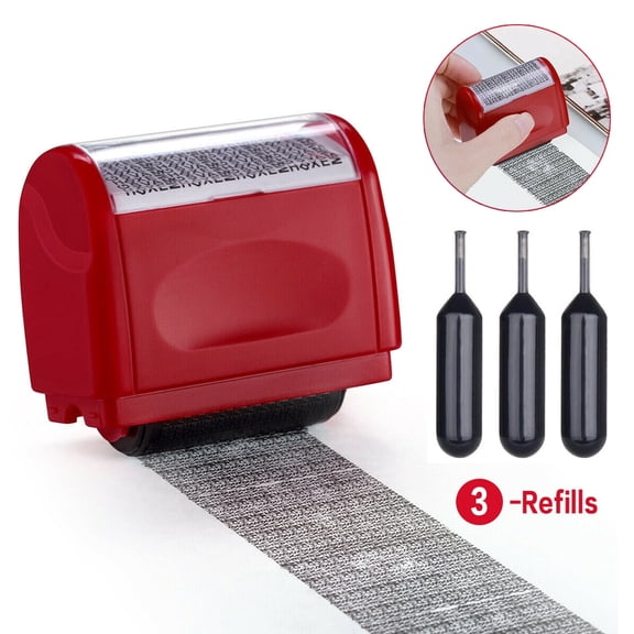 TECHMILY Identity Theft Protection Roller Stamp | 5-Color Refillable Privacy Guard (1.34" Wide Coverage 3 Ink Refills)