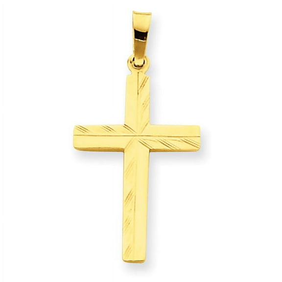 Finest Gold 14K Yellow Gold Diamond-Cut Hollow Cross Pendant