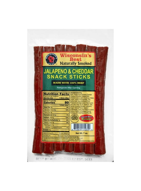 WISCONSIN'S BEST - DNF2Beef Jalapeno N Cheese WisconsCheese - Charcuterie Snacks for Hiking, Biking, Lunch Snacks, Birthday Gift Boxes and Easter Gift Baskets! High Protein, Low Carb Meat Sticks