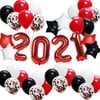 New Years Eve Party Supplies 2021 Graduation Decorations Red Black Star Foil Balloons Latex Balloons for Birthday Prom Night Anniversary Bachelorette (38PCS)