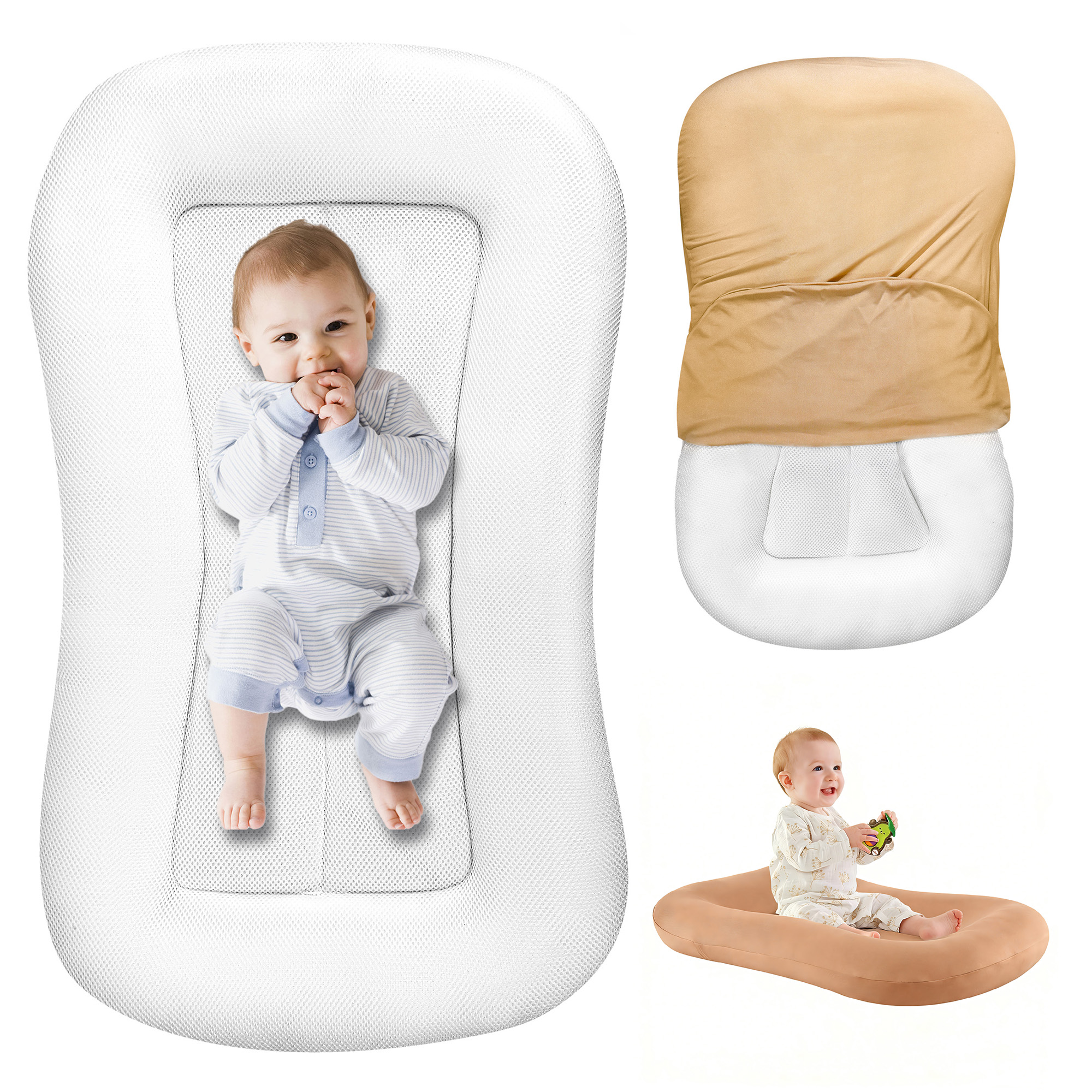 Gofinoday Baby Lounger for Newborn, Infant Lounger 0-12 Months - Ergonomic Cotton Baby Nest with Tummy Time Support, Portable Floor Seat, Newborn Essentials Gift