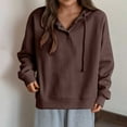 thumbnail image 5 of Brondbend Women Hoodies Pullover Women Long Sleeved Button Pullover Solid Color Comfy Stylish Plus Size Tops Lady Mountaineering Fall Winter Wear Brown, 5 of 5
