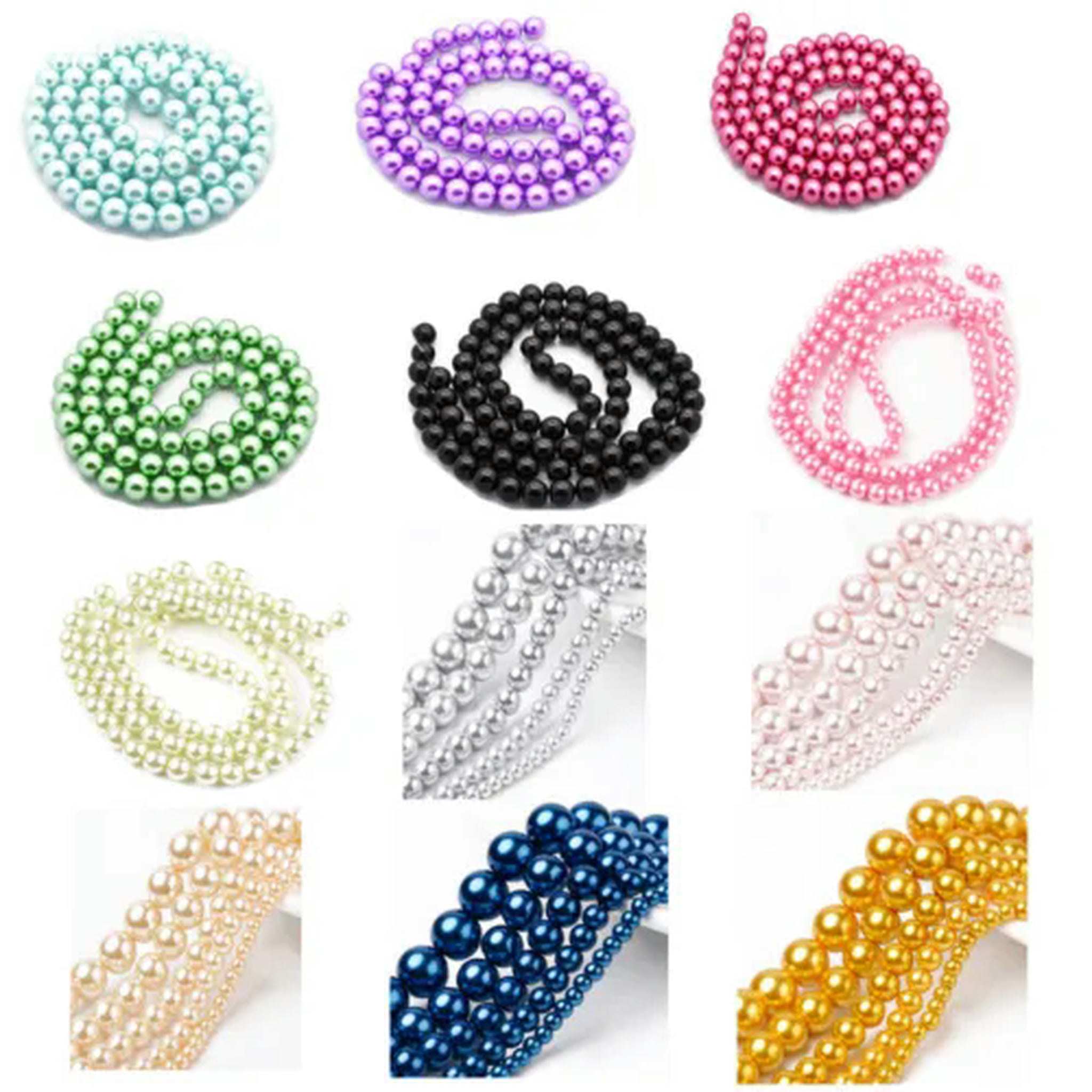 U8MO 10 Strd Glass Pearl Round Beads Mini Smooth Loose Spacer Beading Crafting 4~12mm-Bisque