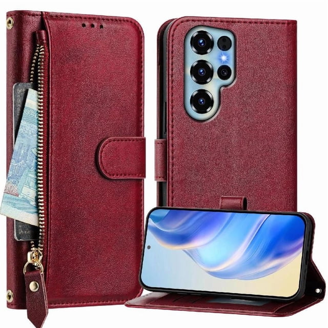 FOXDOCK forRealme P3 Pro 5G Wallet Case with Zipper Pocket & Wrist Strap, PU Leather Flip Cover with Card Slots, Kickstand, Magnetic Closure