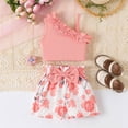 thumbnail image 2 of Toddler Girl Summer Outfit For 7-8 Years Toddler Baby Girl Clothes Summer Outfits Ruffle Sleeveless Linen Shirt Kid Short Set For Girl Pink Toddler Girl Gift 2PCS Set, 2 of 4