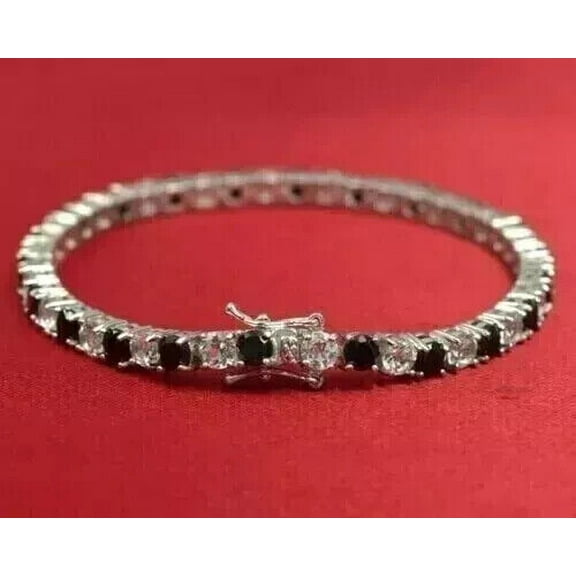 3MM 8Ct Round Cut Lab Created Black Diamond Women's Wedding Tennis Bracelet 14K White Gold Plated 7"925 Silver