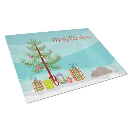 

Carolines Treasures CK4475LCB Satin Rat Merry Christmas Glass Cutting Board Large 12H x 16W multicolor