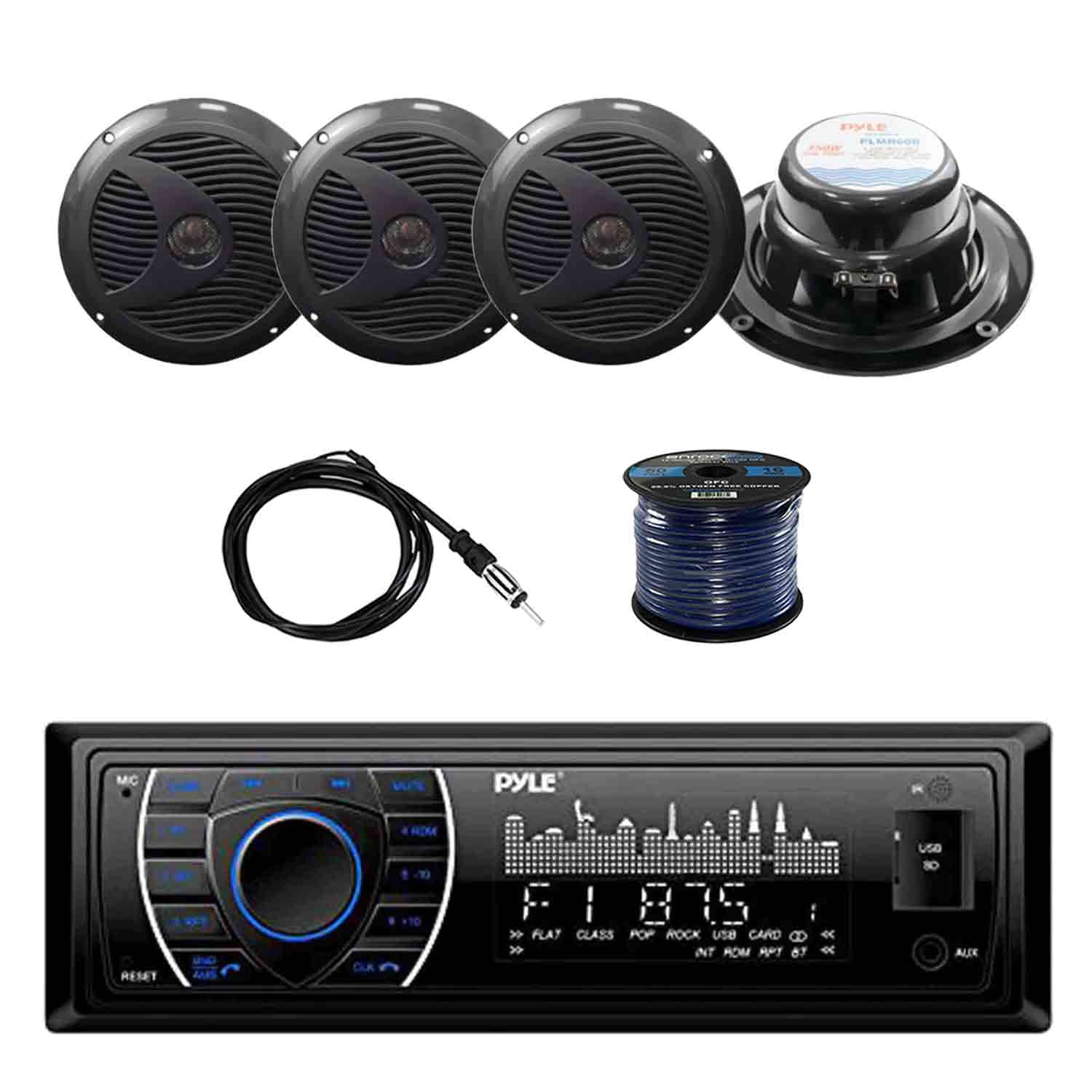PYLE PLRMR27BTB Marine Bluetooth Receiver Stereo(Black) with Pyle