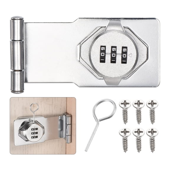 Password Hasp Locks, Cabinet Door Combination Lock, 90 Degree Barn Door Lock Latch for Cabinets, Barn Door, Silver