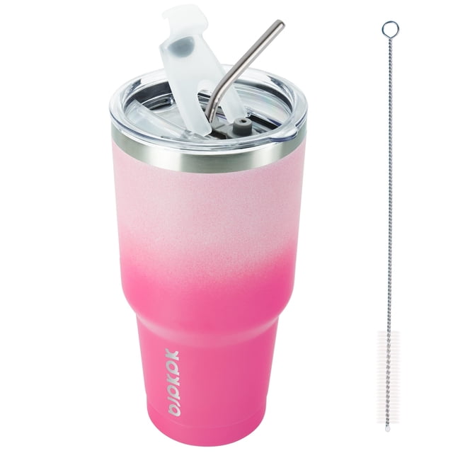 BJPKPK Vaso De 30 Oz con Tapa Y Taza De Café De Viaje con Pajita Taza De Vasos Térmicos con Aislamiento De Acero Inoxidable, Flor De Cerezo
