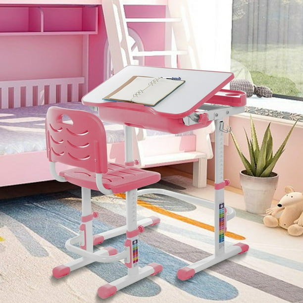 WOCLEILIY Height Adjustable Study Desk And Chair Set Pull Out Drawer