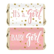 Pink and Gold It's a Girl Baby Shower Mini Candy Bar Wrappers - 45 Party Favor Stickers - Distinctivs