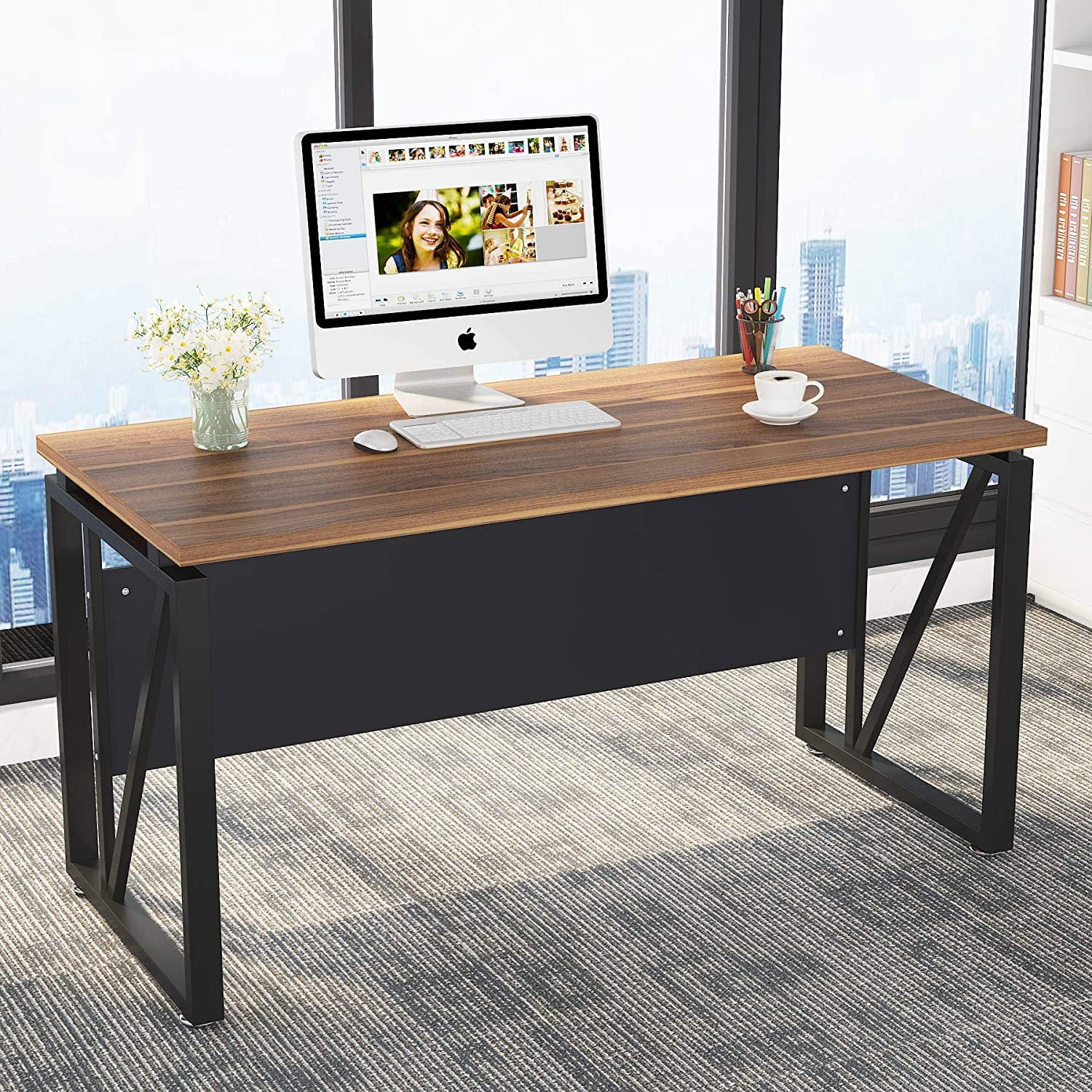 Tribesigns L-Shaped Computer Desk, 55 inches Executive Desk with File Cabinet, Gaming Desk Business Furniture with Drawers and Storage Shelves, Home Office Table