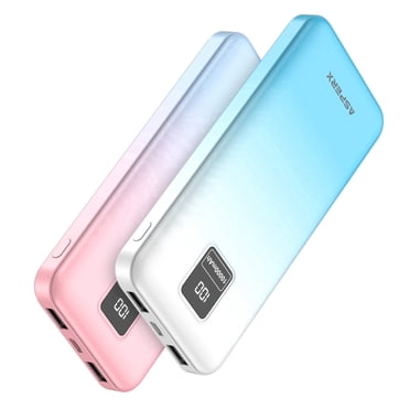 ASPERX 2-Pack Power Bank 10000mAh, Portable Phone Charger Power Battery Pack, Dual-USB & LED Display, Type C Cable