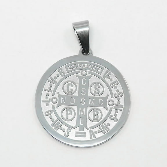 10 pc Non-Tarnish Trendy Necklace Findings Flat Round with San Benito 304 Stainless Steel Pendants Stainless Steel color 33x30x1.5mm Hole: 8x5mm