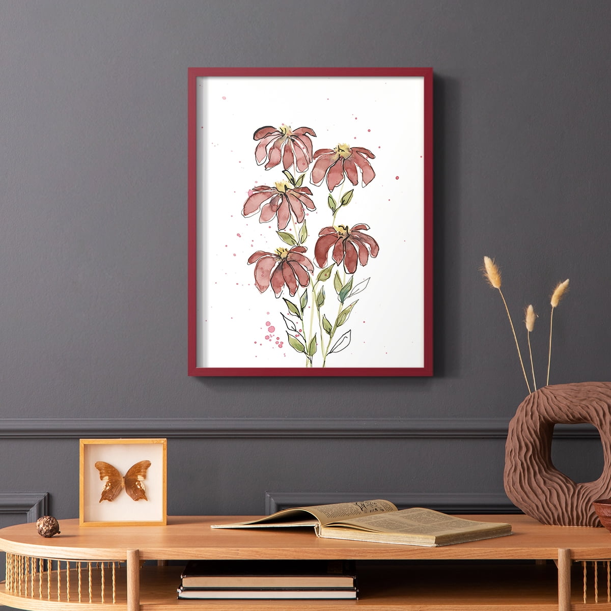 Watercolor Blooms II Framed Print in Red Solid Wood 8 x 10 Framed Print