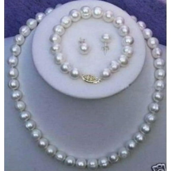 K-KED Genuine Natural 7-8mm White Freshwater Cultured Pearl Necklace Bracelet Earring