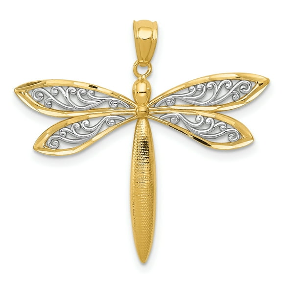 14K Yellow Gold with Rhodium Dragonfly Pendant