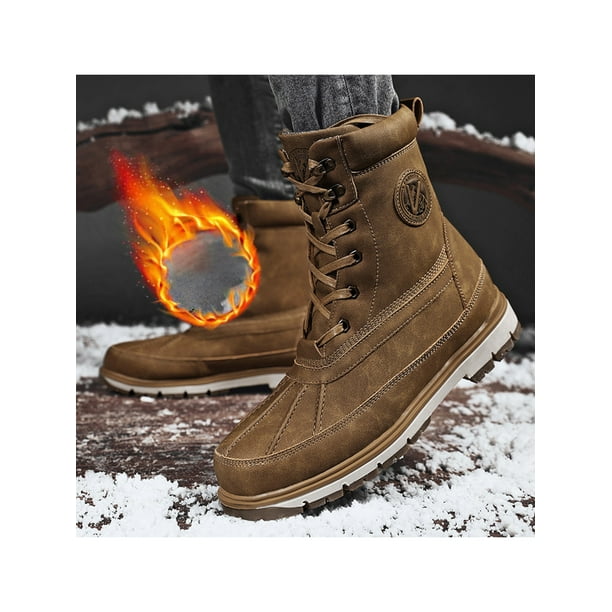 UKAP Men Hiking Booties Plush Lined Winter Boot Lace Up Snow Boots Casual Outdoor Shoes Lightweight Warm Bootie Yellow Brown 8.5