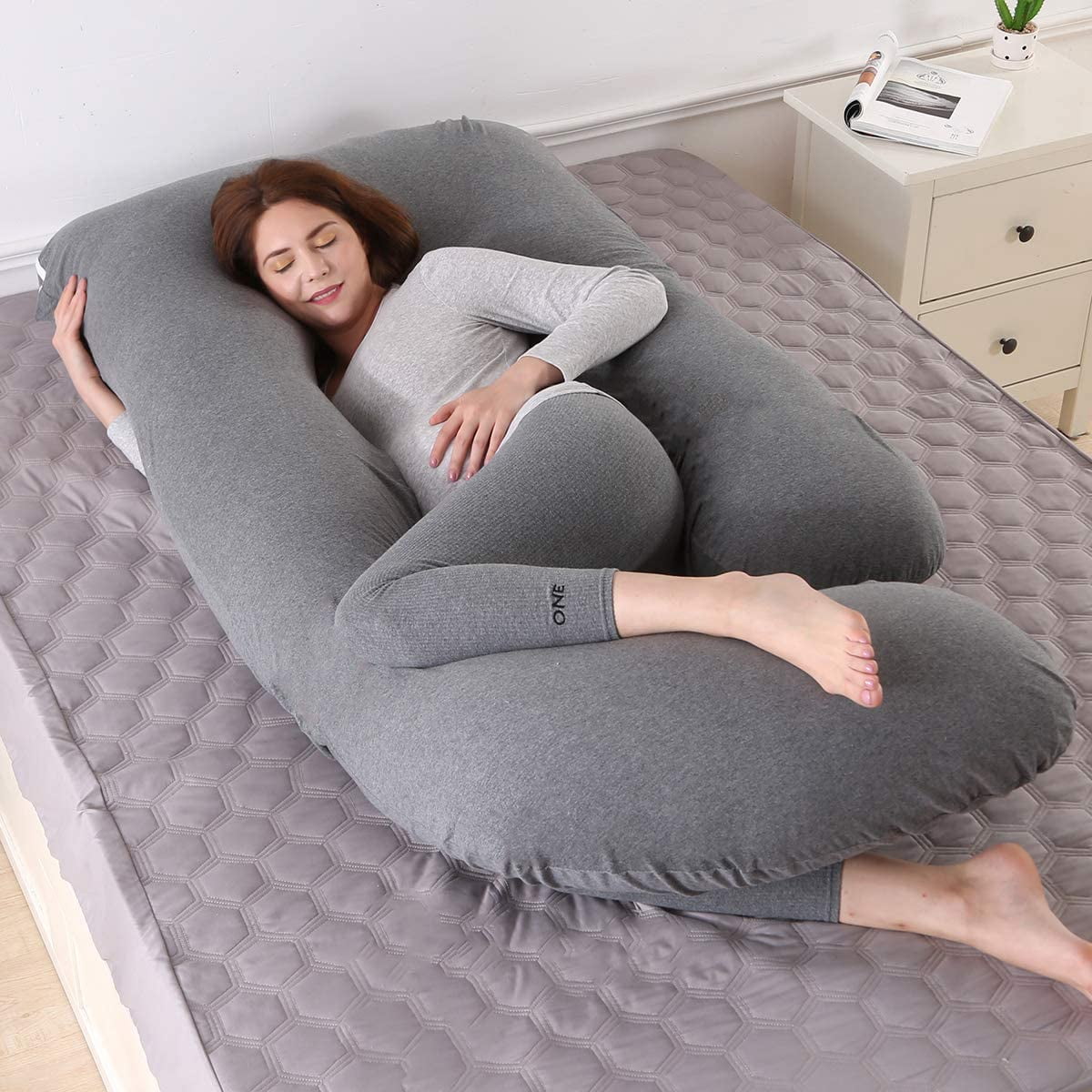 Pregnancy Pillow for Sleeping, Extra Large J Shaped Body Pillow, Maternity Pillow for Pregnant Women with Cotton Cover, Dark Grey,57x27.5 inch