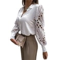thumbnail image 4 of Liacowi Women Blouse V-Neck Long Sleeves Cut-Out Shirts Lace Patchwork Business Tunic Tops Streetwear Casual Formal Work Shirts, 4 of 8