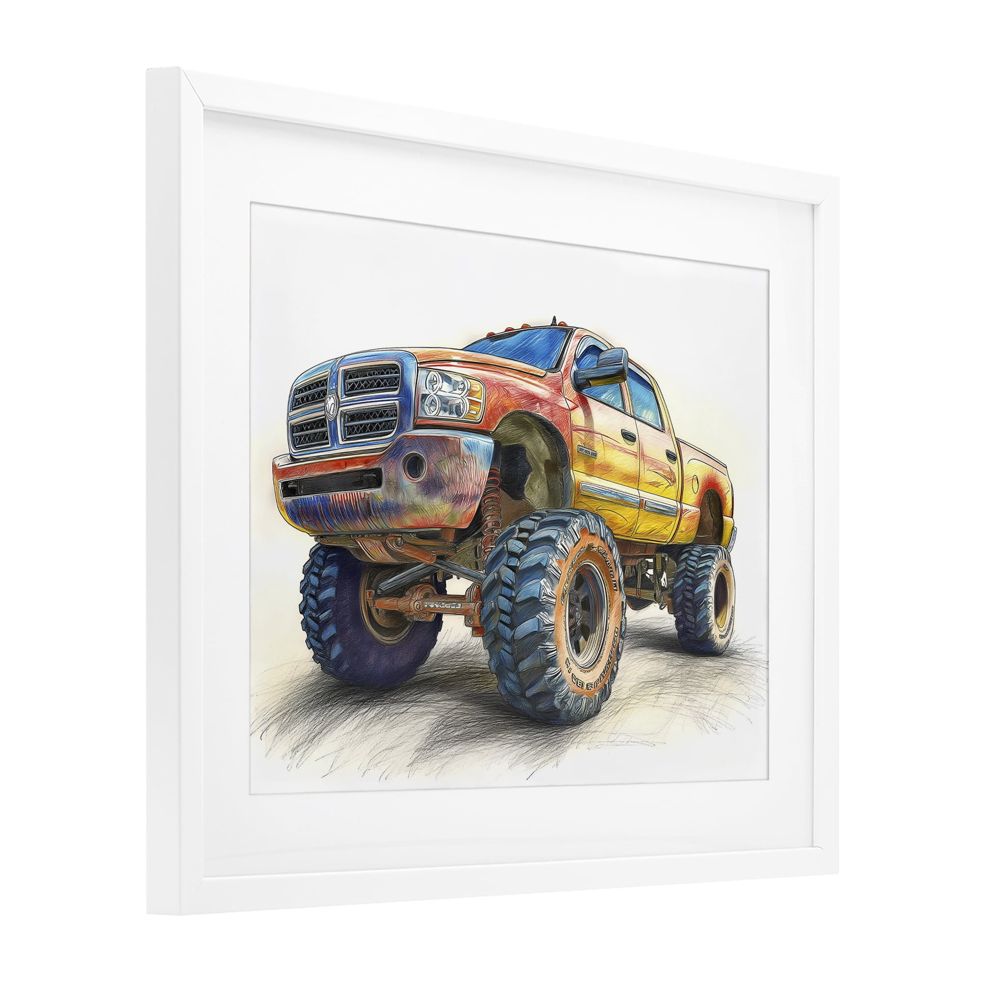 Stupell Industries Lifted Offroad Truck White Framed Print Under Glass, design by Steve Hunziker