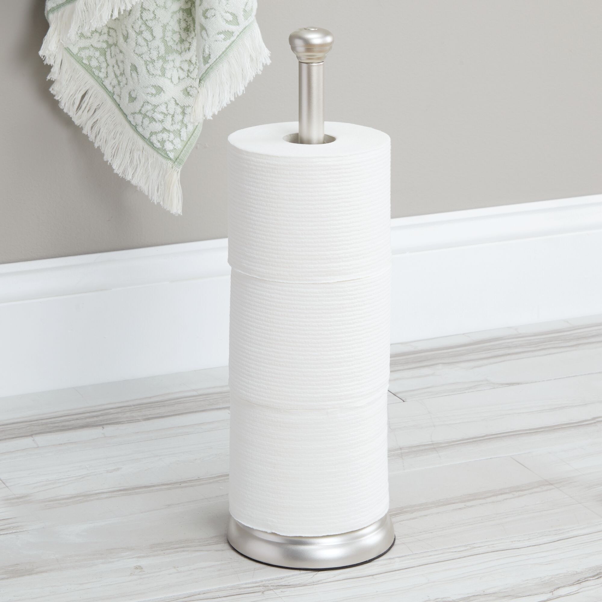 mDesign Metal Free-Standing Toilet Paper Holder - Satin