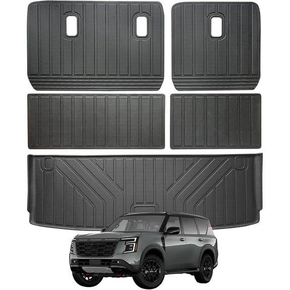 Cargo Mat for Nissan Armada 2025 7/8Seats &Backrest Mat, Infiniti QX80 with Trunk Liners & Backrest Liners, TPE All-Weather Set Custom Fit Non Slip-Cargo Liners Accessories
