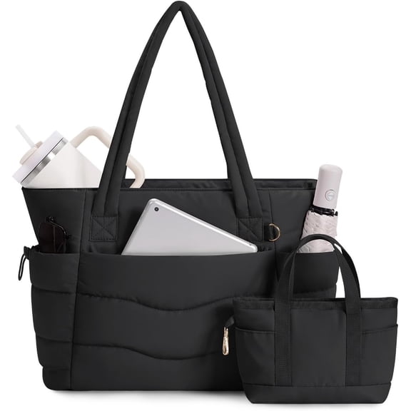 Work Tote Bag with Cup Holder, Nurse Bag 2 Set, 15.6" Laptop Compartment & Trolley Sleeve for Women, Travel