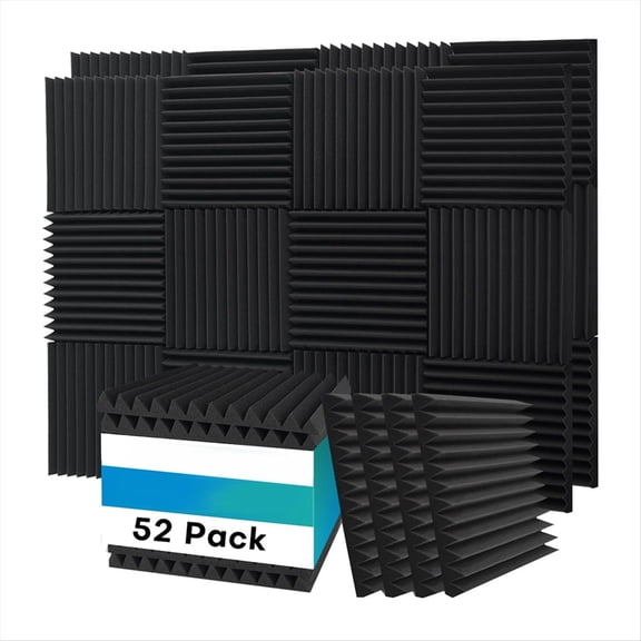 Rollbacks & More 52 Pack Acoustic Foam Panels,1x12x12Inches Sound Proof Panels for Walls, Absorbing Black