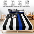 thumbnail image 5 of Full Size Fitted Sheet Set - Blue American Flag 3 Piece Bedding Sets 16" Deep Pocket Fitted Sheet with 2 Pillowcases Black White Striped US Flag Stars Brushed Microfiber Hotel Luxury Bed Sheets, 5 of 9
