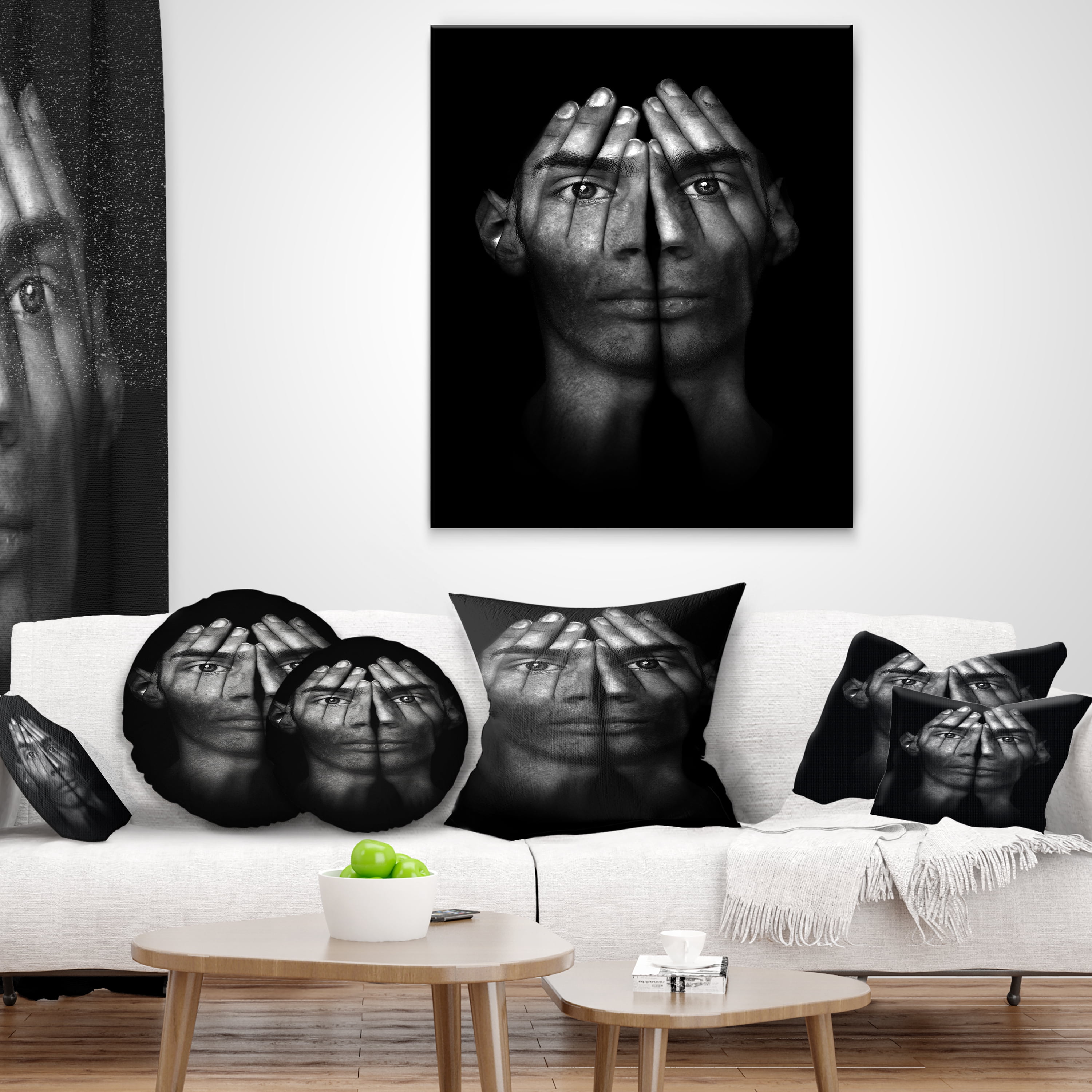 Designart Hands Covering Eyes - Abstract Throw Pillow - 18x18
