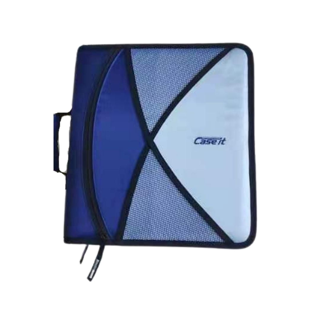 Case•it Dual, Two 1.5 Inch D-Ring Zipper Binder, 3-inch Capacity, With Two hold-down pages, Assembled Product Height 13", Dual-132 Blue
