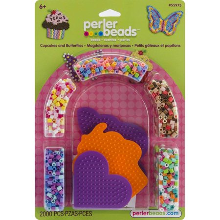 Beads Cupcakes and Butterflies Fused Bead Kit, Includes 2000 beads, small heart, butterfly, and cupcake pegboards, ironing paper, and.., By