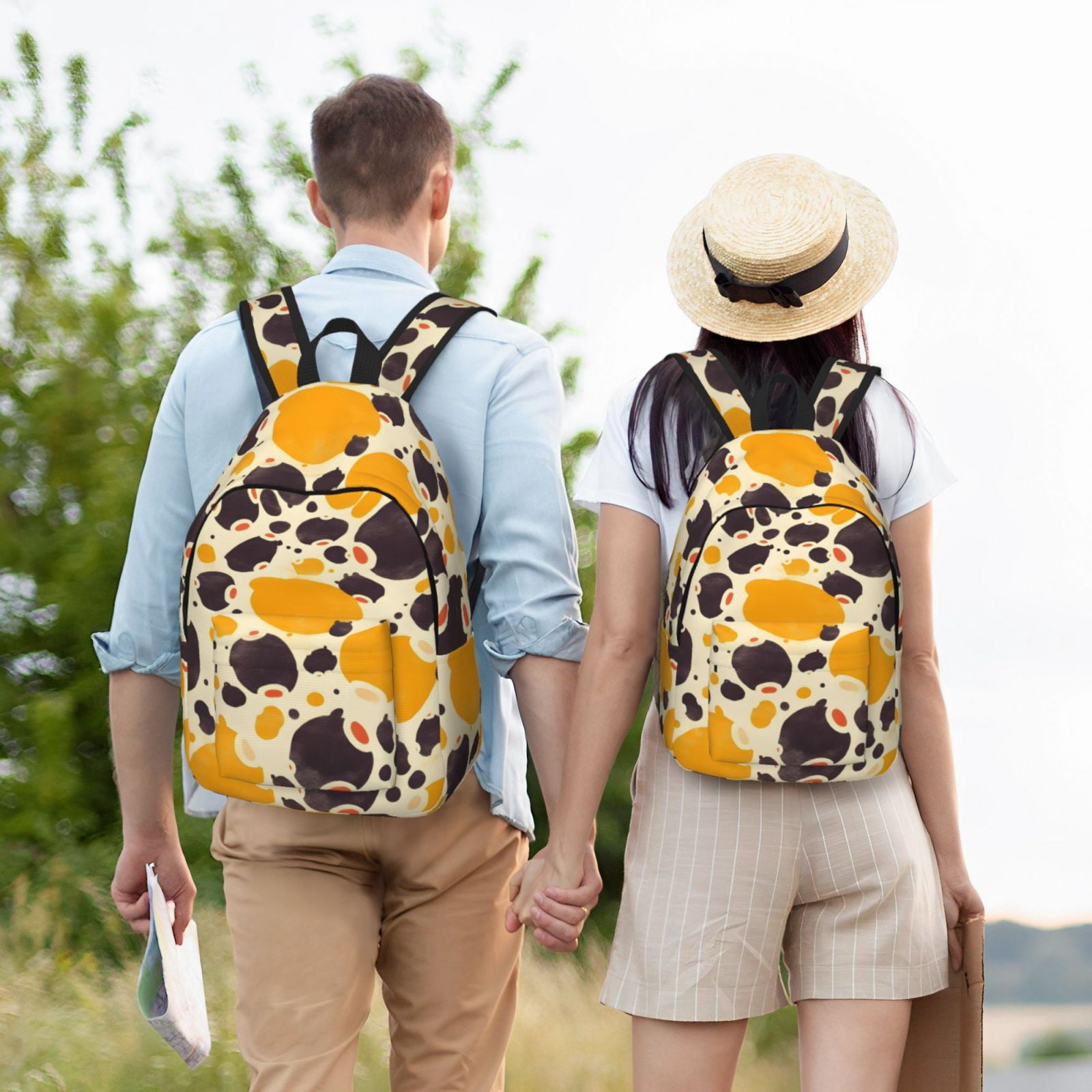 Casual Canvas Backpack Without Interlayer Large Capacity Stick Bag Design For Outdoor Shopping Office Outdoor Sports Milk Cow Print Style Sienna_3 Small