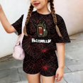 thumbnail image 4 of Halloween Costumes for Girls Cute Pumpkin Print 2 Piece Outfits Short Sleeve Tops and Shorts Set Kids Coordinated Clothes, 4 of 5