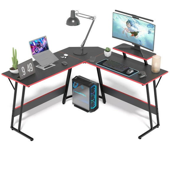 CL.HPAHKL L Shaped Gaming Desk, Computer Desk Corner Desk with Monitor Stand&Large Wooden Desktop, PC Gaming Desk Table for Home Office Sturdy Writing Workstation (Black, 50 inch)