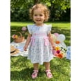 thumbnail image 3 of BemeyourBBs Kids Toddler Baby Girl Fathers Day Dress Outfit I Love My Dad  Fly Sleeve Floral Print A-Line Front Bow Smocked Dress Toddler Baby Girls Summer Dress, 3 of 9