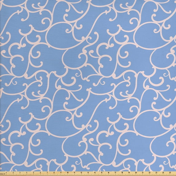 Abstract Fabric by the Yard Upholstery, Monotone Curvy Branches Rhythmic Delicate Spring Theme Illustration, Decorative Fabric for DIY and Home Accents, Lavender Blue and Rose by Ambesonne