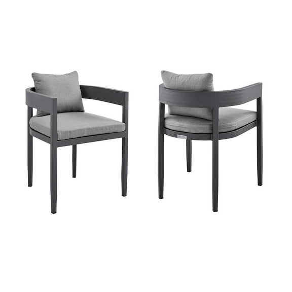 Armen Living Menorca 19" Aluminum Outdoor Dining Chair in Gray (Set of 2)