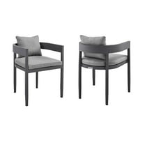 Armen Living Menorca 19" Aluminum Outdoor Dining Chair in Gray (Set of 2)