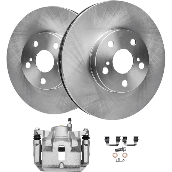 Detroit Axle - Front Disc Brake Rotors Driver Side Brake Caliper Replacement for 2003-2008 Toyota Corolla Matrix Pontiac Vibe - 3pc Set