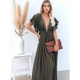 thumbnail image 2 of Women'S Casual Summer Beach Dress Ruffle Maxi Dress Button Down Boho Dress Long Tunic  Green One size, 2 of 6