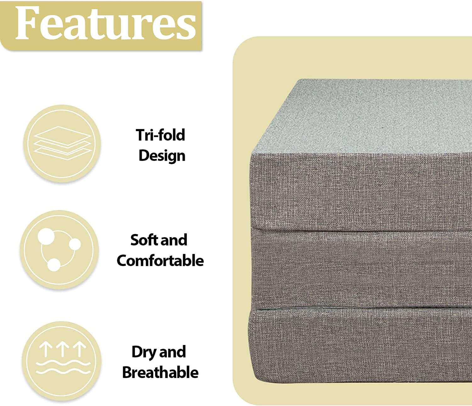 MAXYOYO 6 Inch Thick Memory Foam Trifold Mattress, Portable & Foldable ...