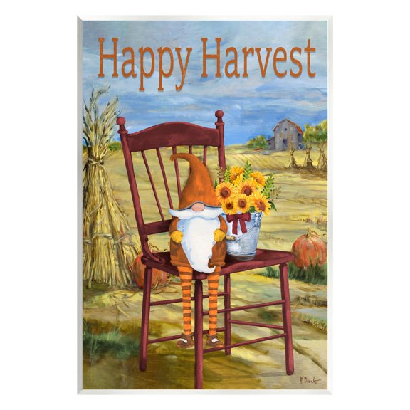 Stupell Industries Happy Harvest Country Gnome Landscape Painting Unframed Art Print Wall Art, 10 x 15