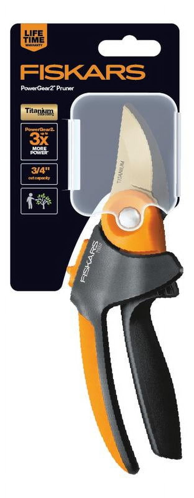 Fiskars 11.5" PowerGear2 Titanium Softgrip Bypass Pruner, 3/4" Cut Capacity Black and Orange