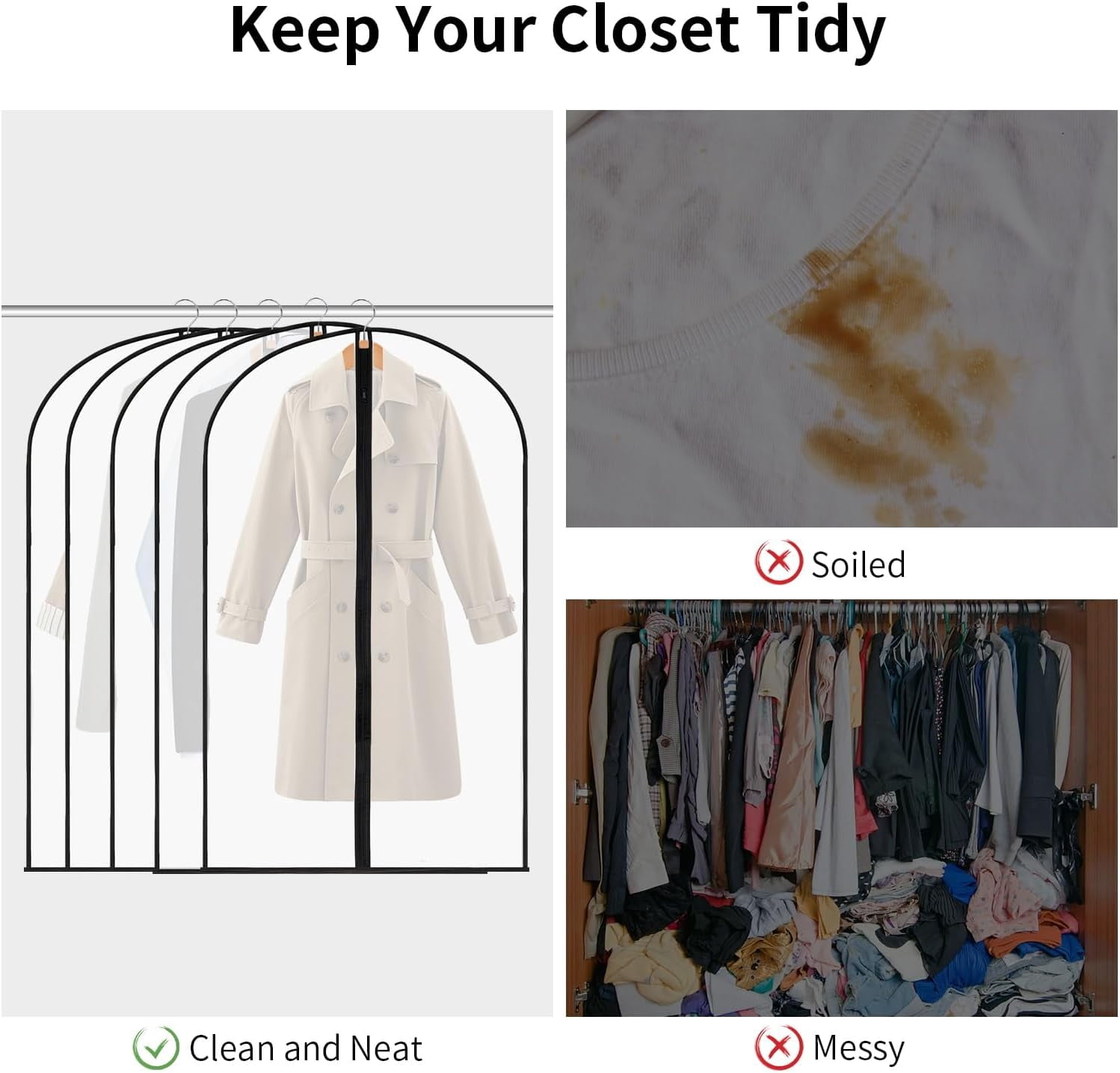 ABPETE 12 Pack 40" Garment Bags Clothes Covers Protecting Dusts for Hanging Clothes, Suit Bags with Zipper Suit Bags Clear Garment Bag for Travel, Closet Storage, Coat, Dress, Shirts